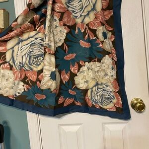 Floral Silk Scarf with Blue and Pink Accents